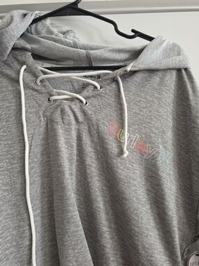 Hurley Gray Lace-Up Hoodie with Pastel Logo